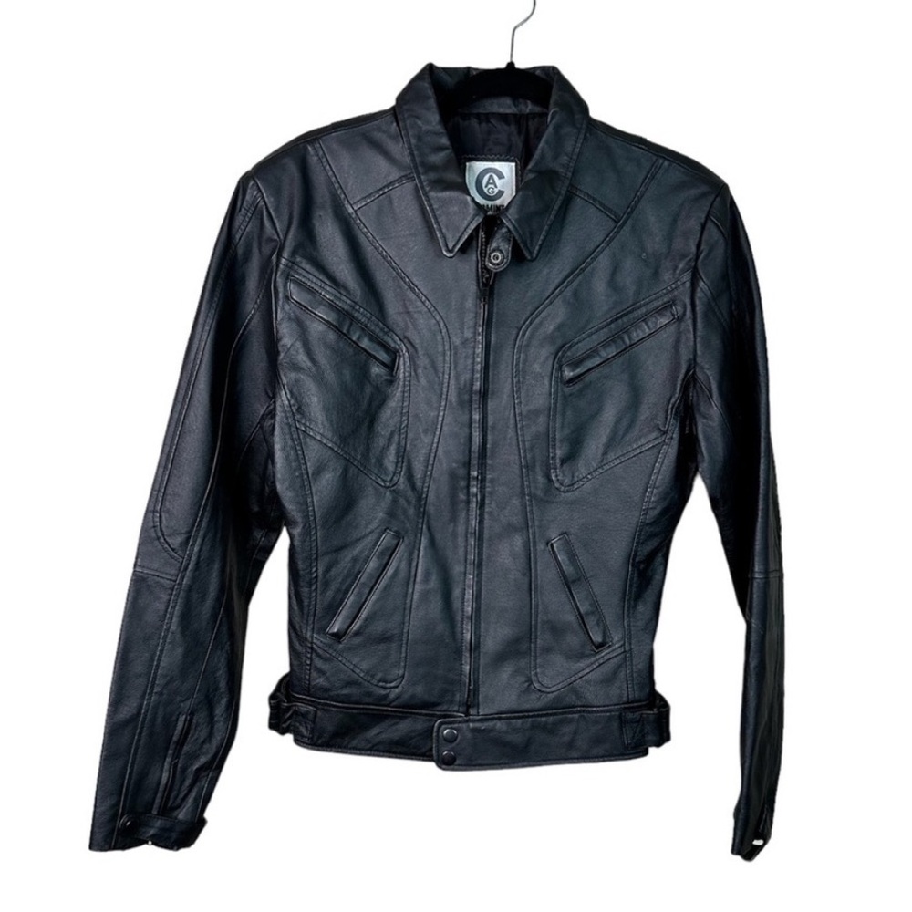 Comint black leather zipper moto jacket